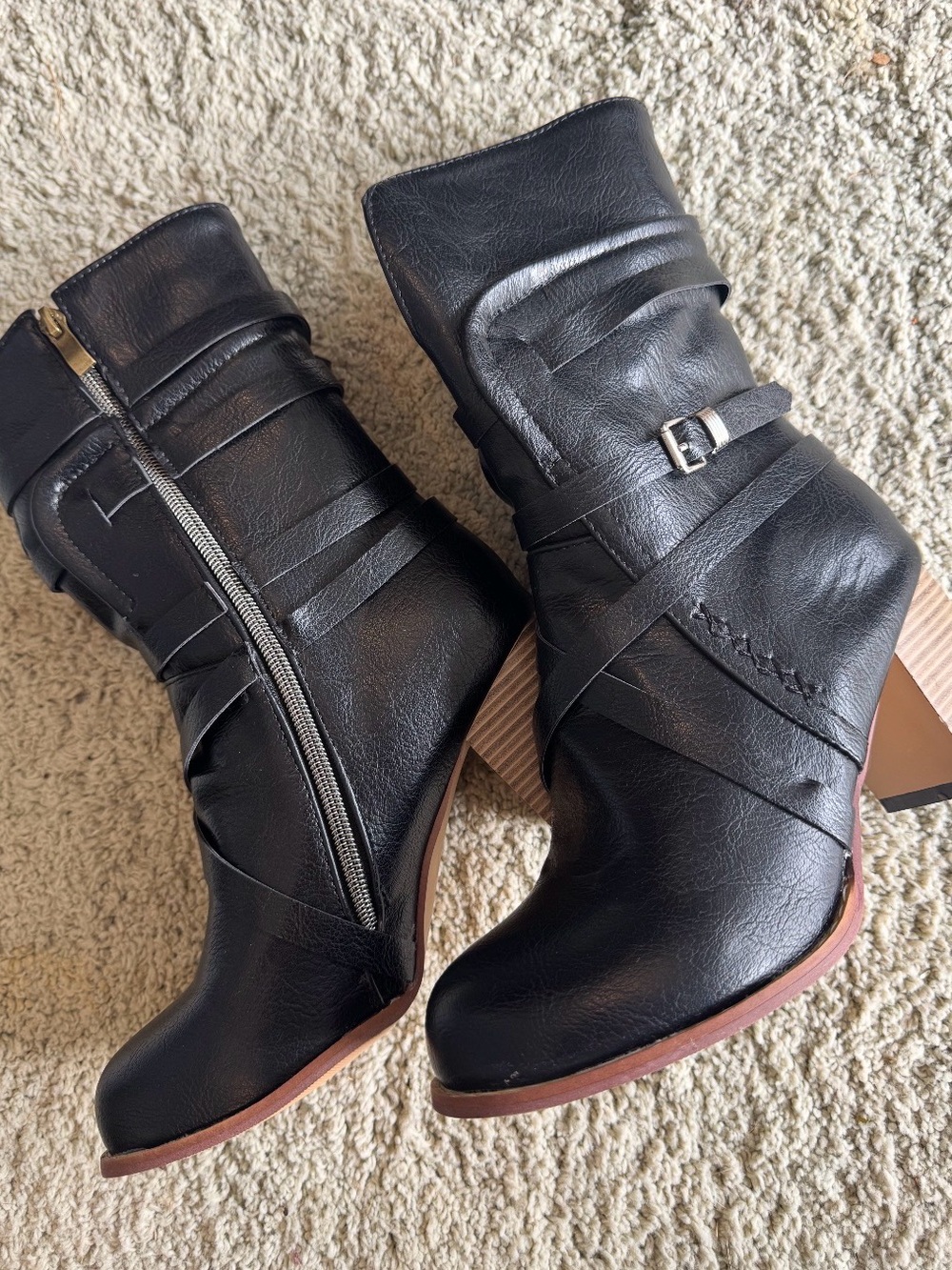 Women's Black Mid-Calf Buckle Ankle Boots
